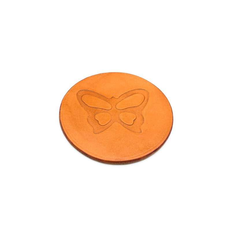 Leather Coaster, single sided with stamped design, set of 4