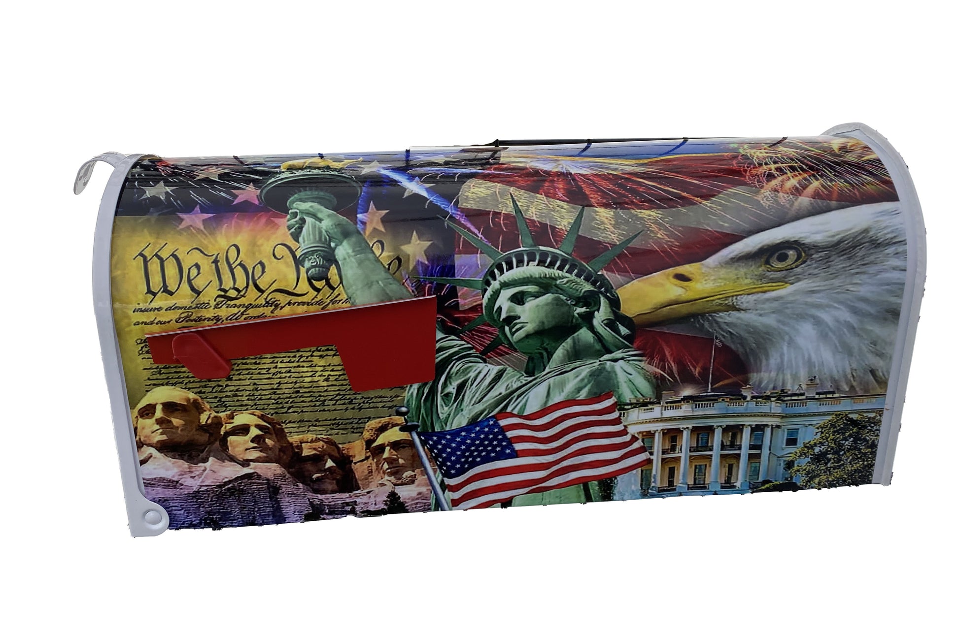Mailbox with collage of patriotic imagery