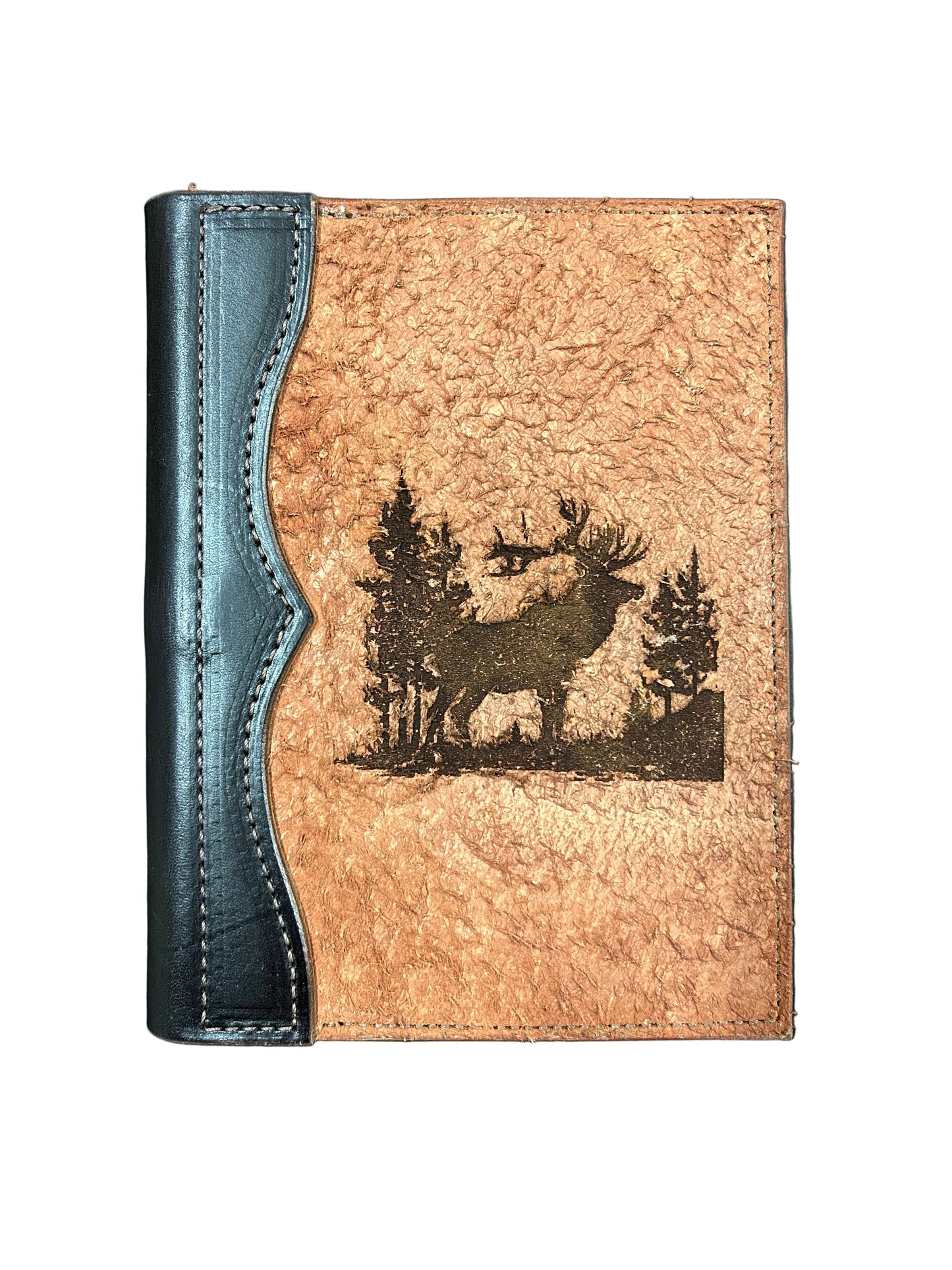 Leather padfolio, small, roughout cover with laser engraved design