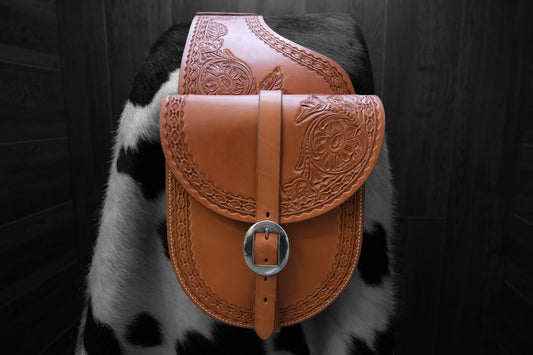 Saddle Bag, Floral Tooled, Accordion gusset