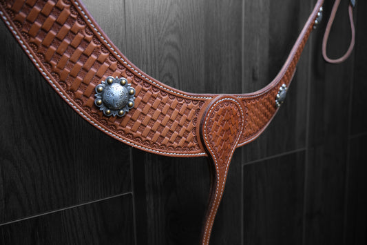 Breastcollar, Pulling Collar, basket stamped with conchos