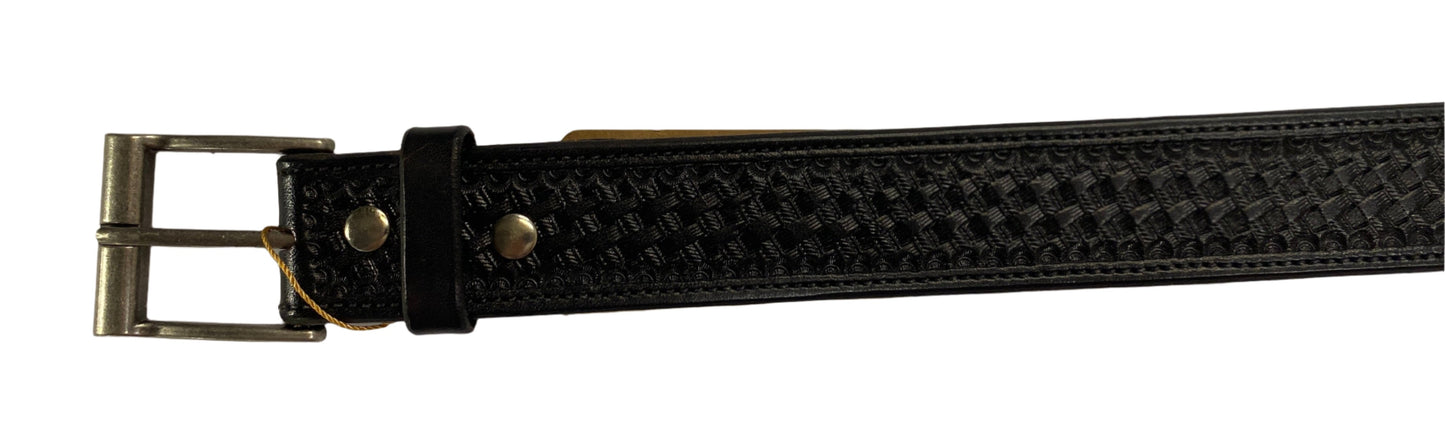 Belt 1125, 30" black color with tooling design and square silver buckle