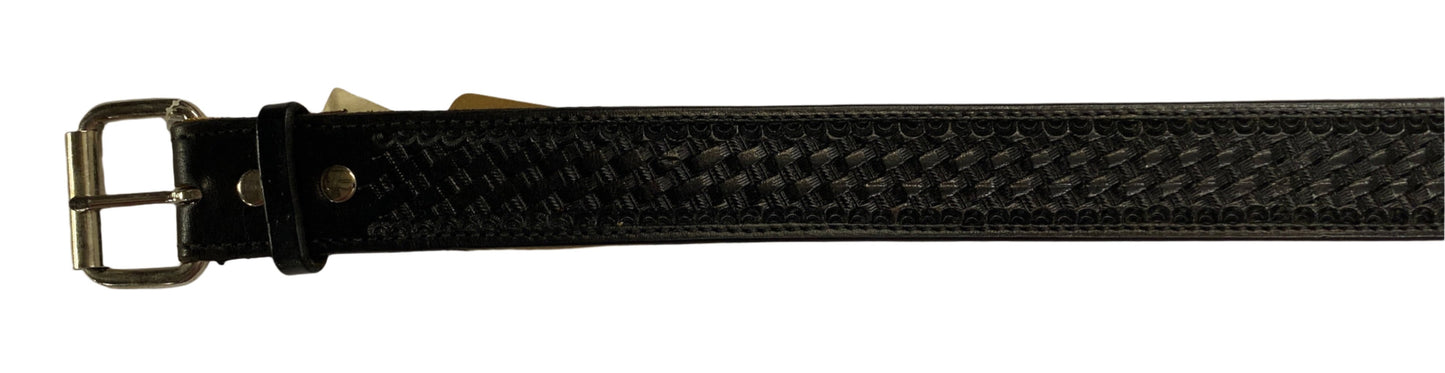 Belt 1126, 30" black color with tooling design and silver roller buckle