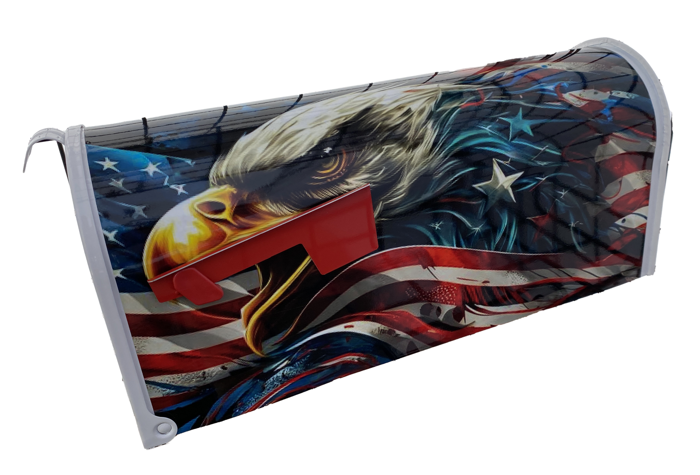 mailbox with image of screaming eagle with stylized background of american flag
