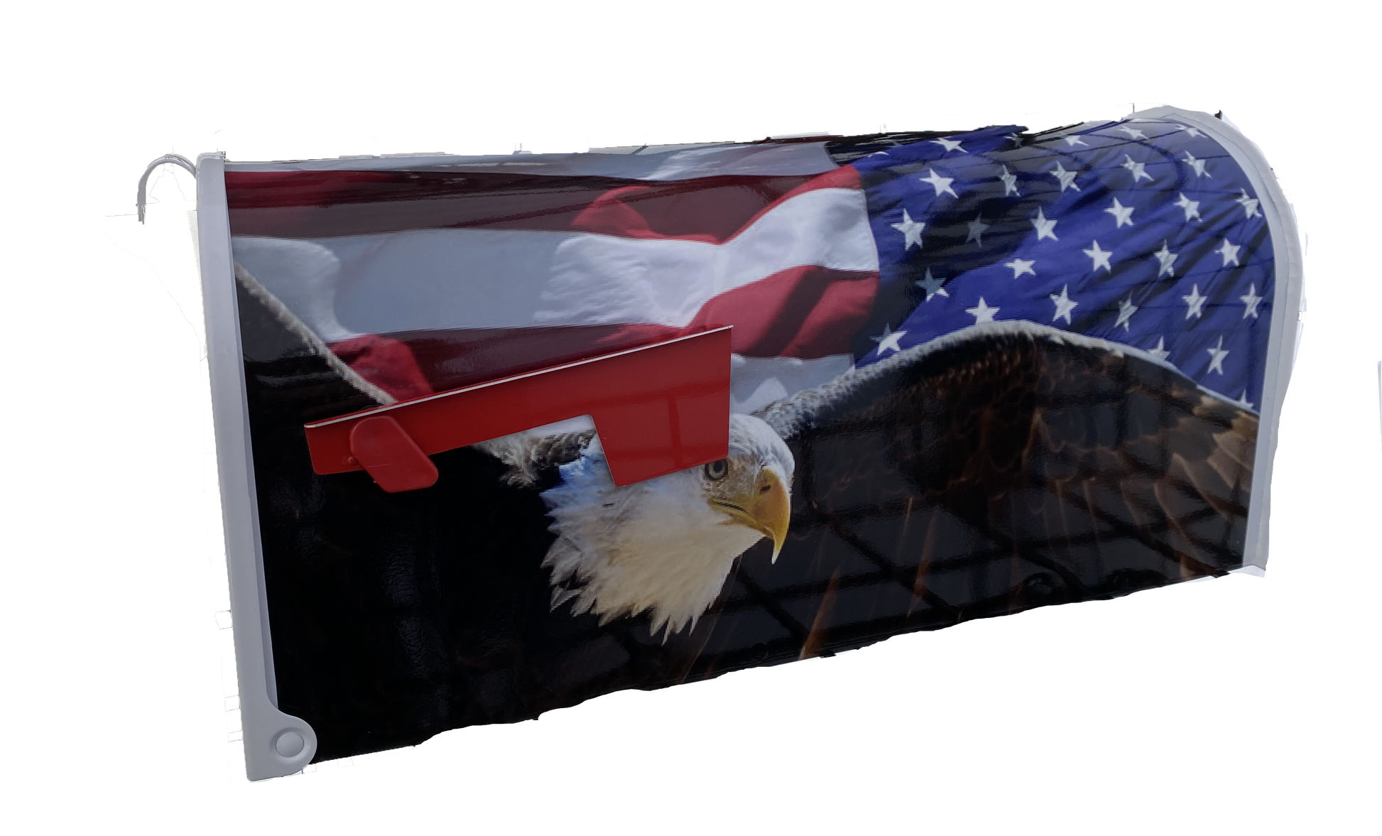 mailbox with image of soaring eagle with waving american flag background