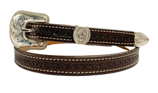 Ladies Leather belt with tooling design, .75" width