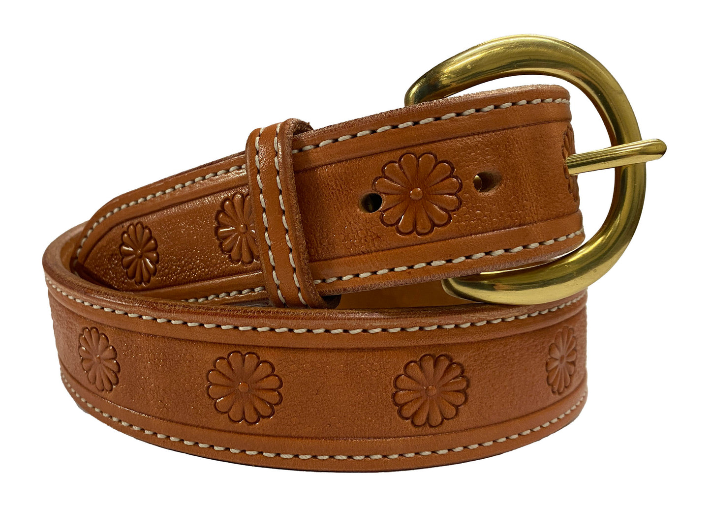 1 3/4" belt with "petals" stamp design and brass buckle