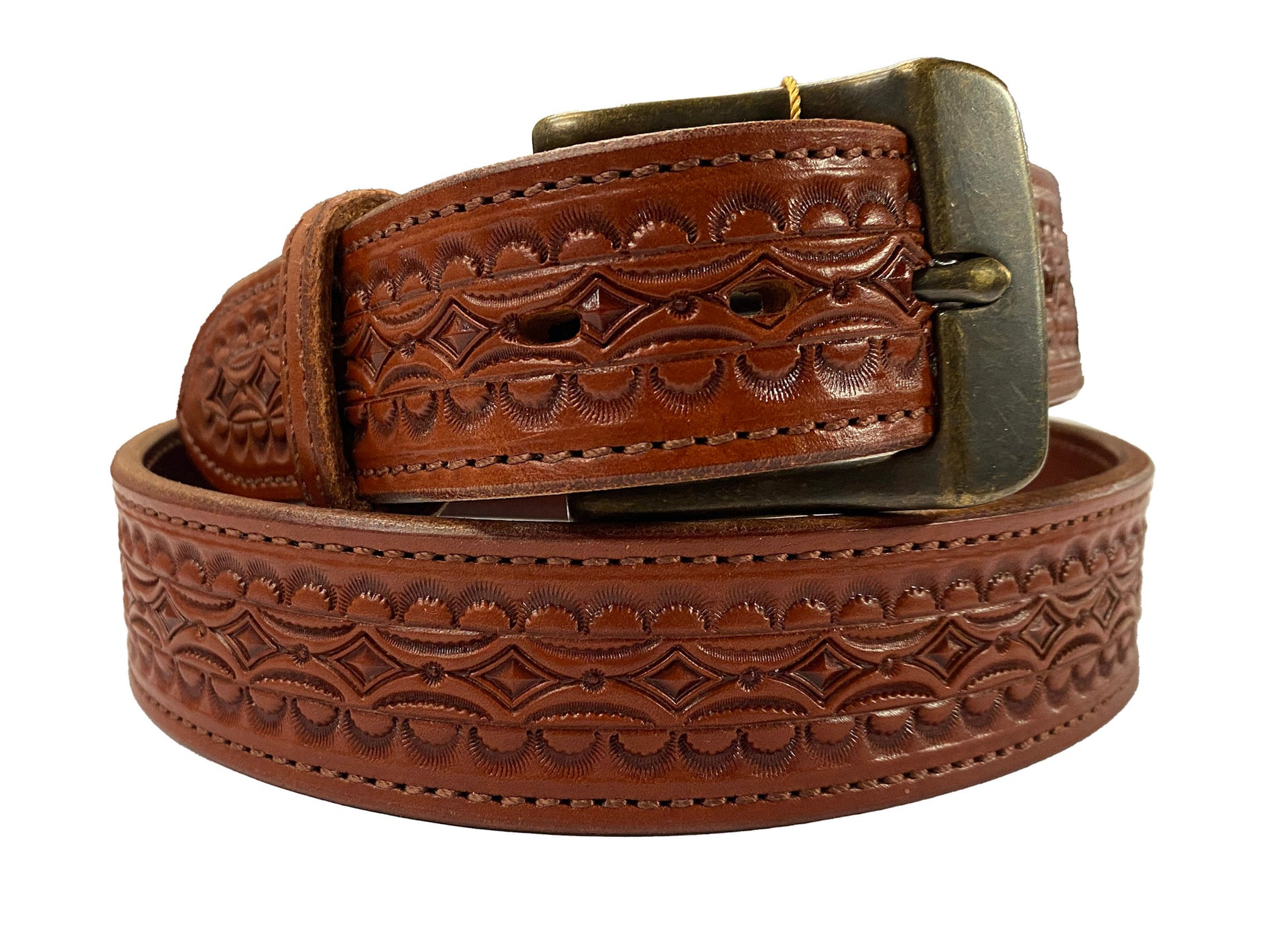 Leather belt with Tooling Design IN STOCK 42 Chestnut Chaco