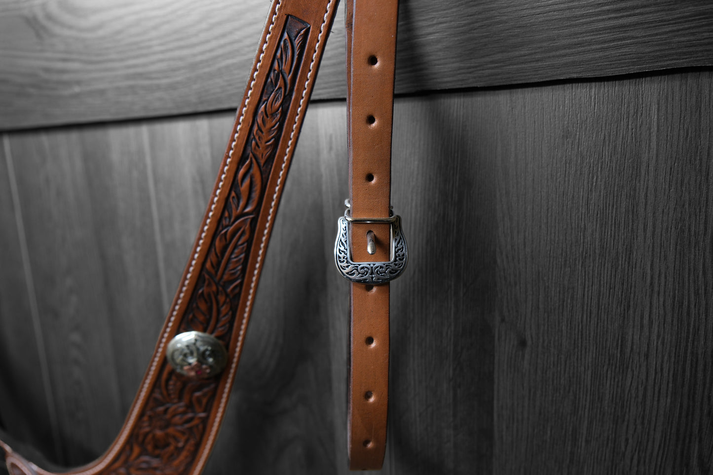 Breastcollar, Pulling Collar, hand tooled with conchos