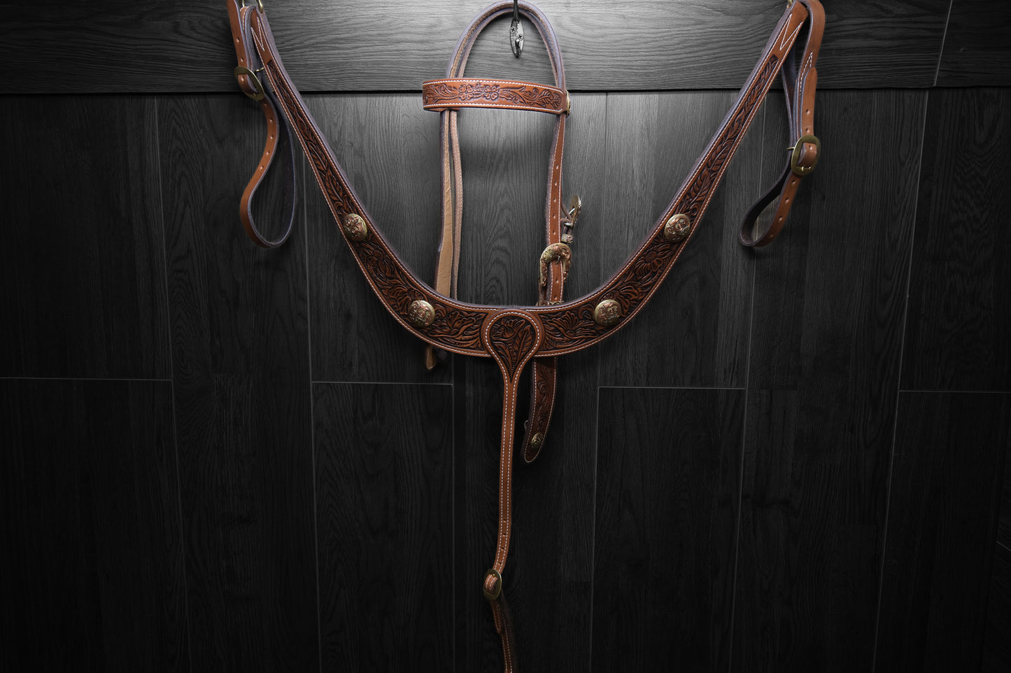 Breastcollar, Pulling Collar and Headstall, hand tooled and painted