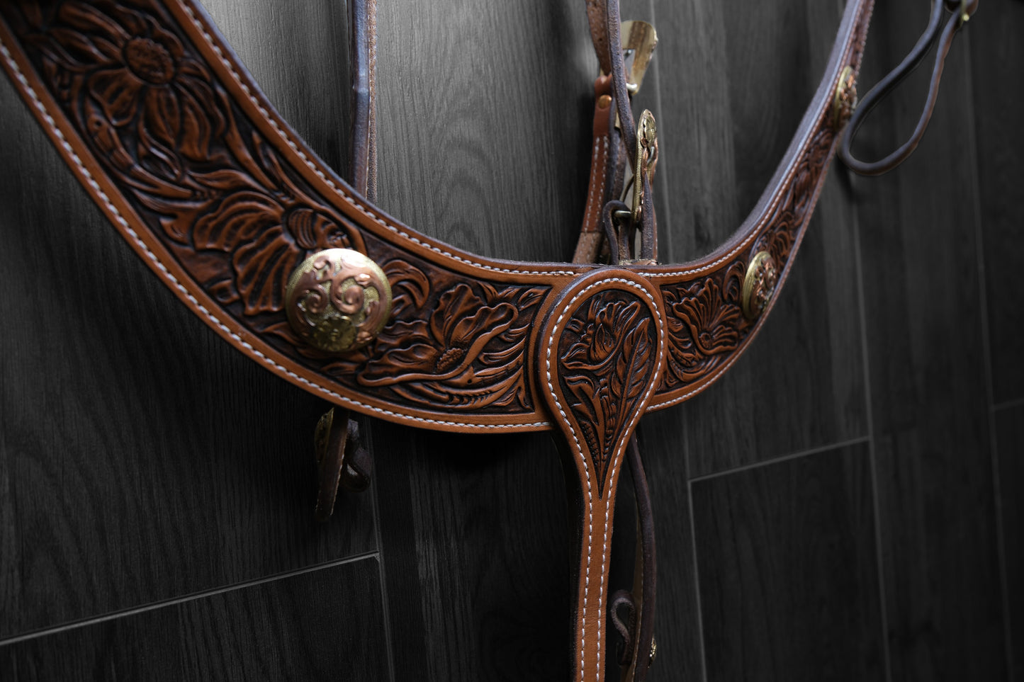 Breastcollar, Pulling Collar and Headstall, hand tooled and painted