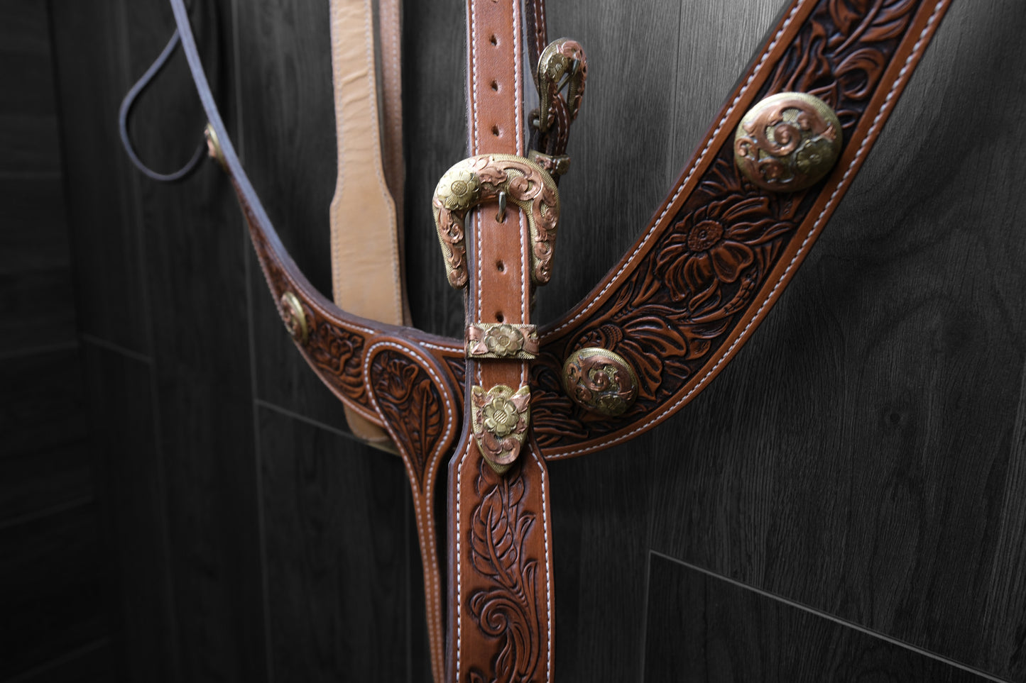 Breastcollar, Pulling Collar and Headstall, hand tooled and painted