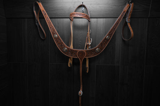 Breastcollar, Pulling Collar and Headstall, hand tooled and painted