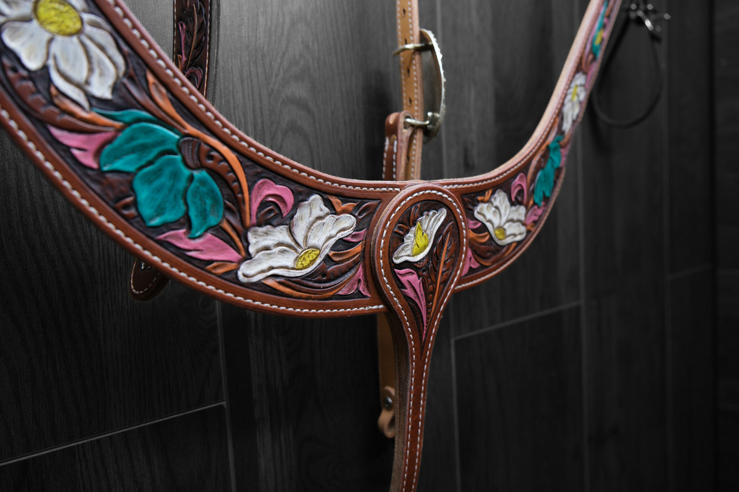 Breastcollar, Pulling Collar and One Ear Headstall, hand tooled and painted