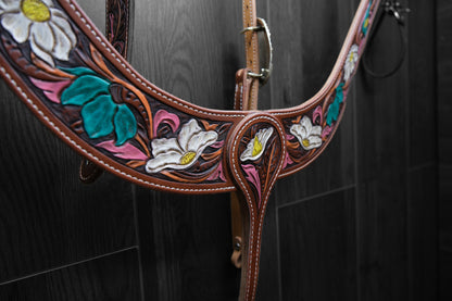 Breastcollar, Pulling Collar and One Ear Headstall, hand tooled and painted