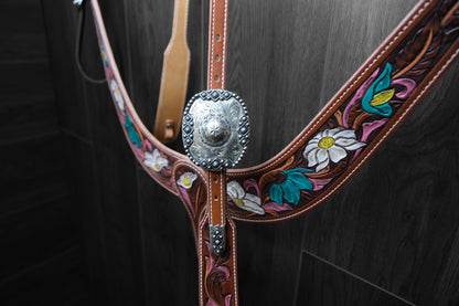 Breastcollar, Pulling Collar and One Ear Headstall, hand tooled and painted
