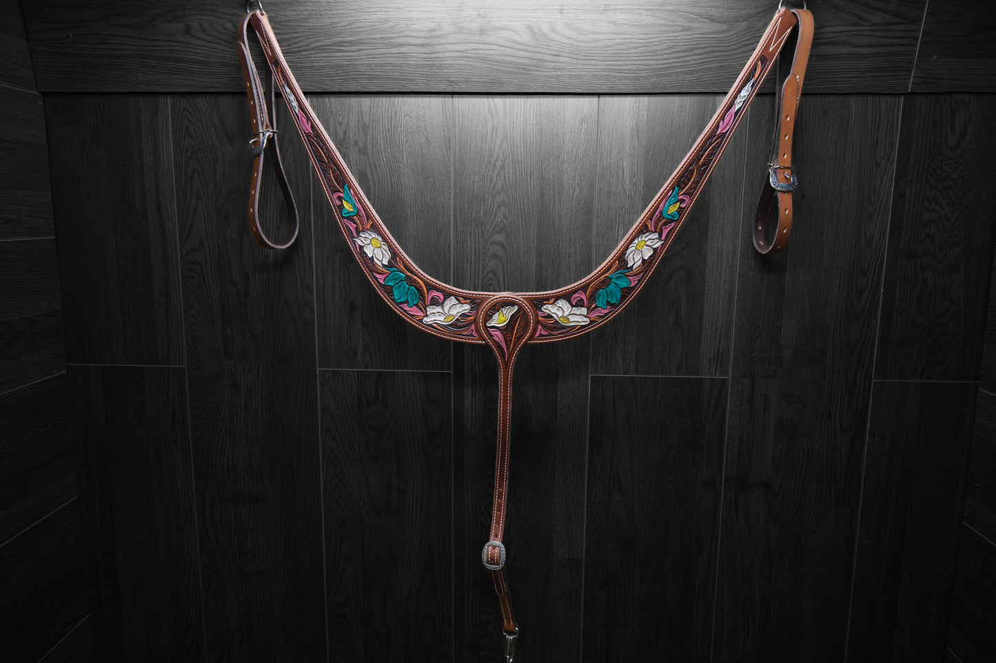 Breastcollar, Pulling Collar and One Ear Headstall, hand tooled and painted
