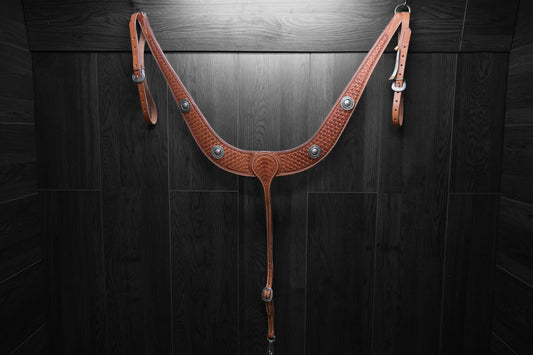 Breastcollar, Pulling Collar, basket stamped with conchos