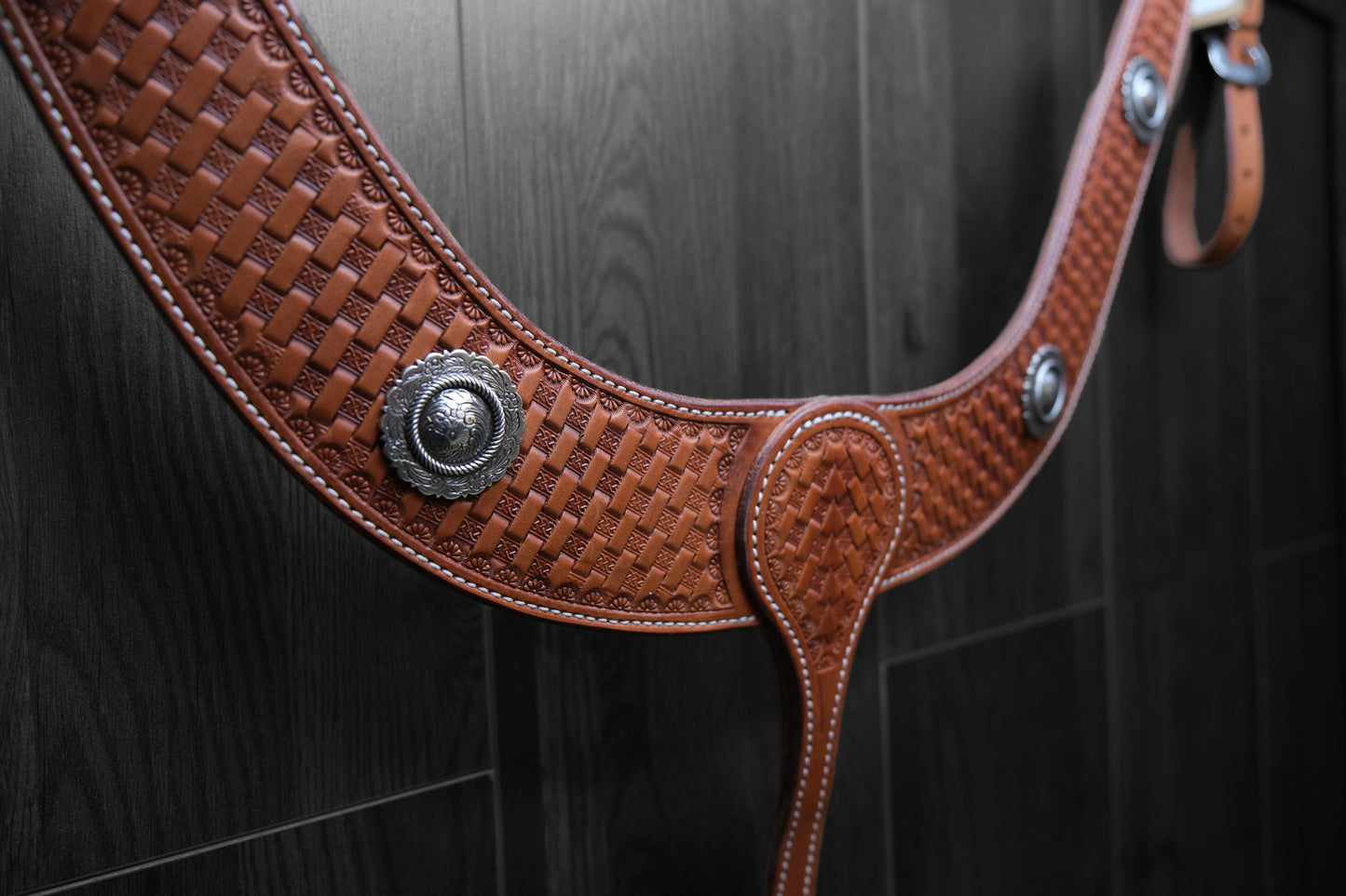 Breastcollar, Pulling Collar, basket stamped with conchos