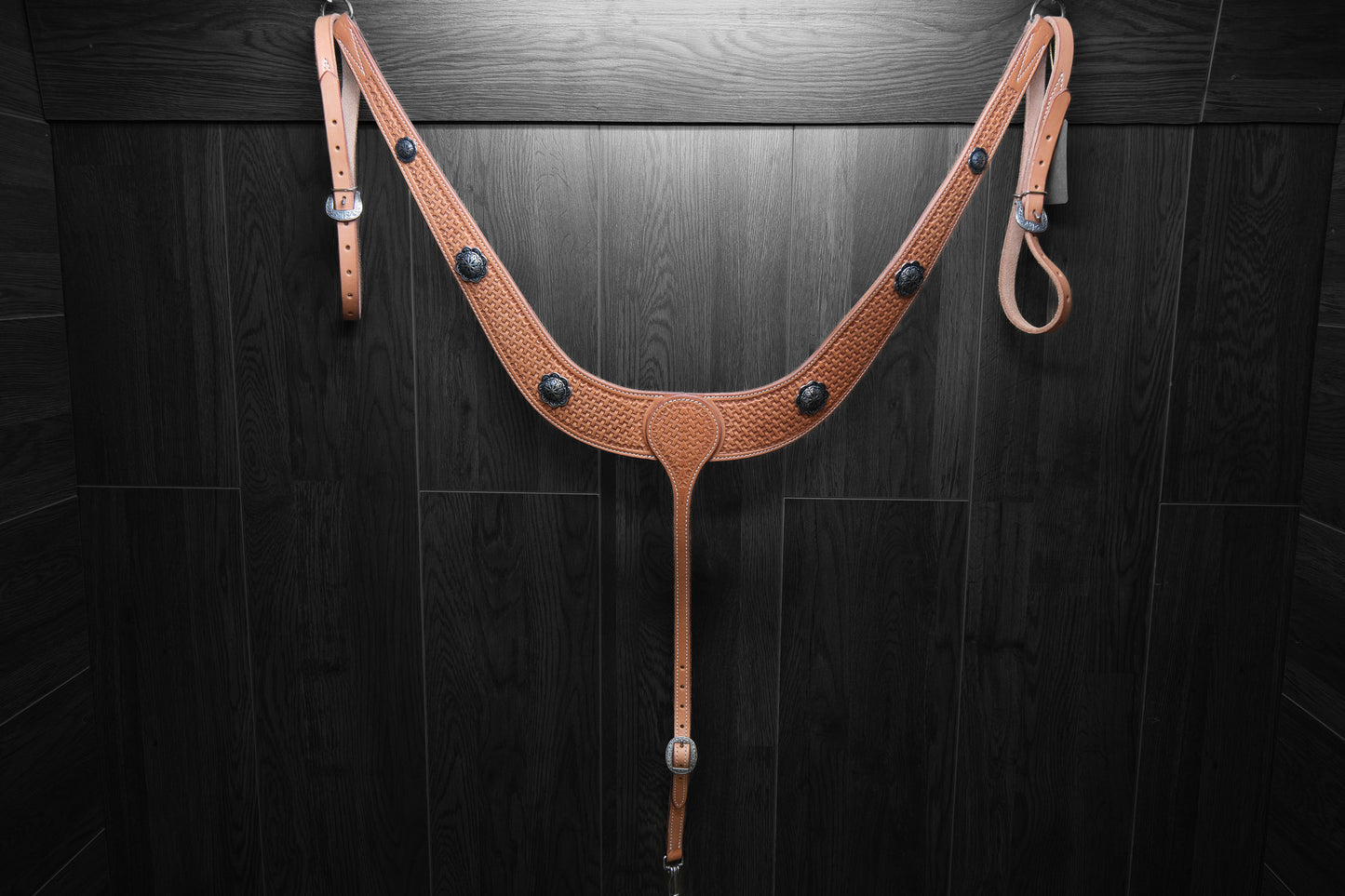 Breastcollar, Pulling Collar, basket stamped with conchos