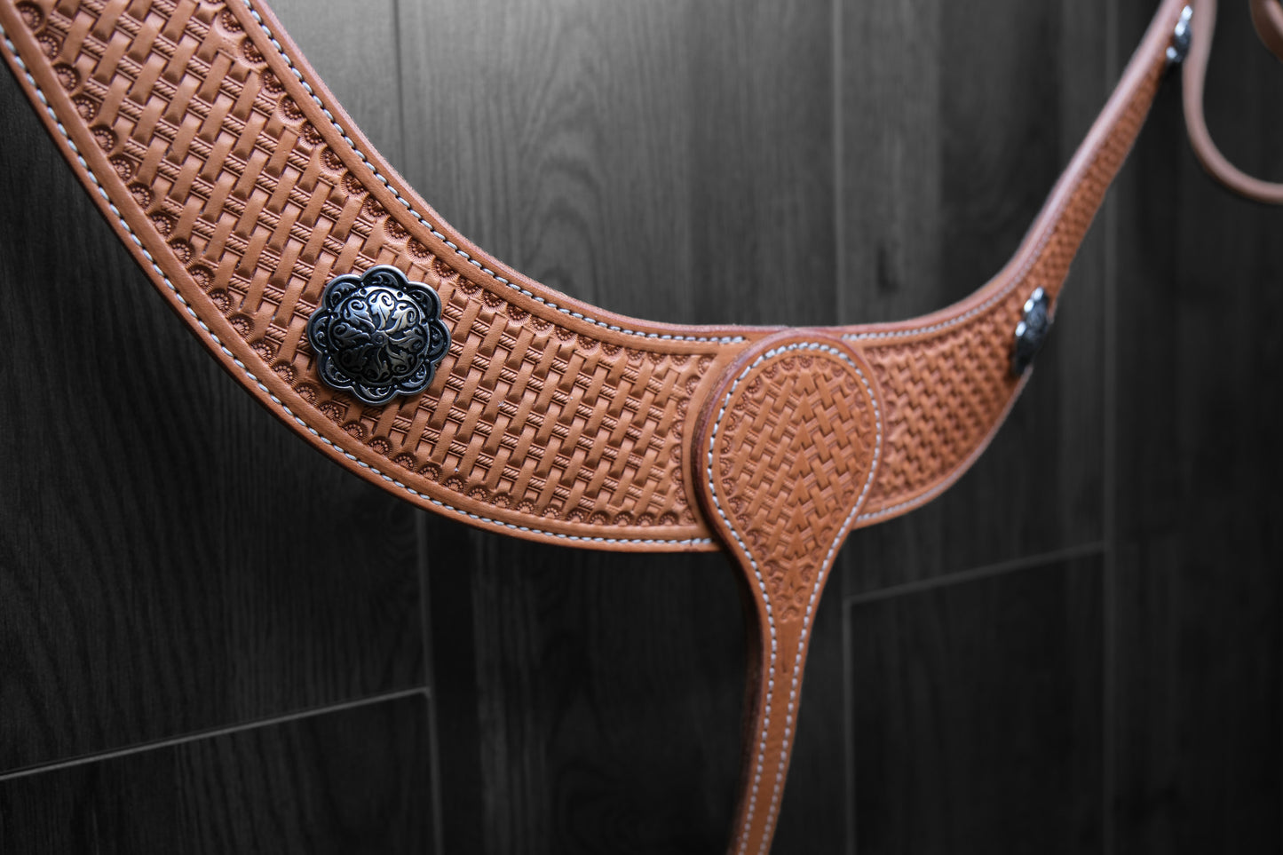 Breastcollar, Pulling Collar, basket stamped with conchos