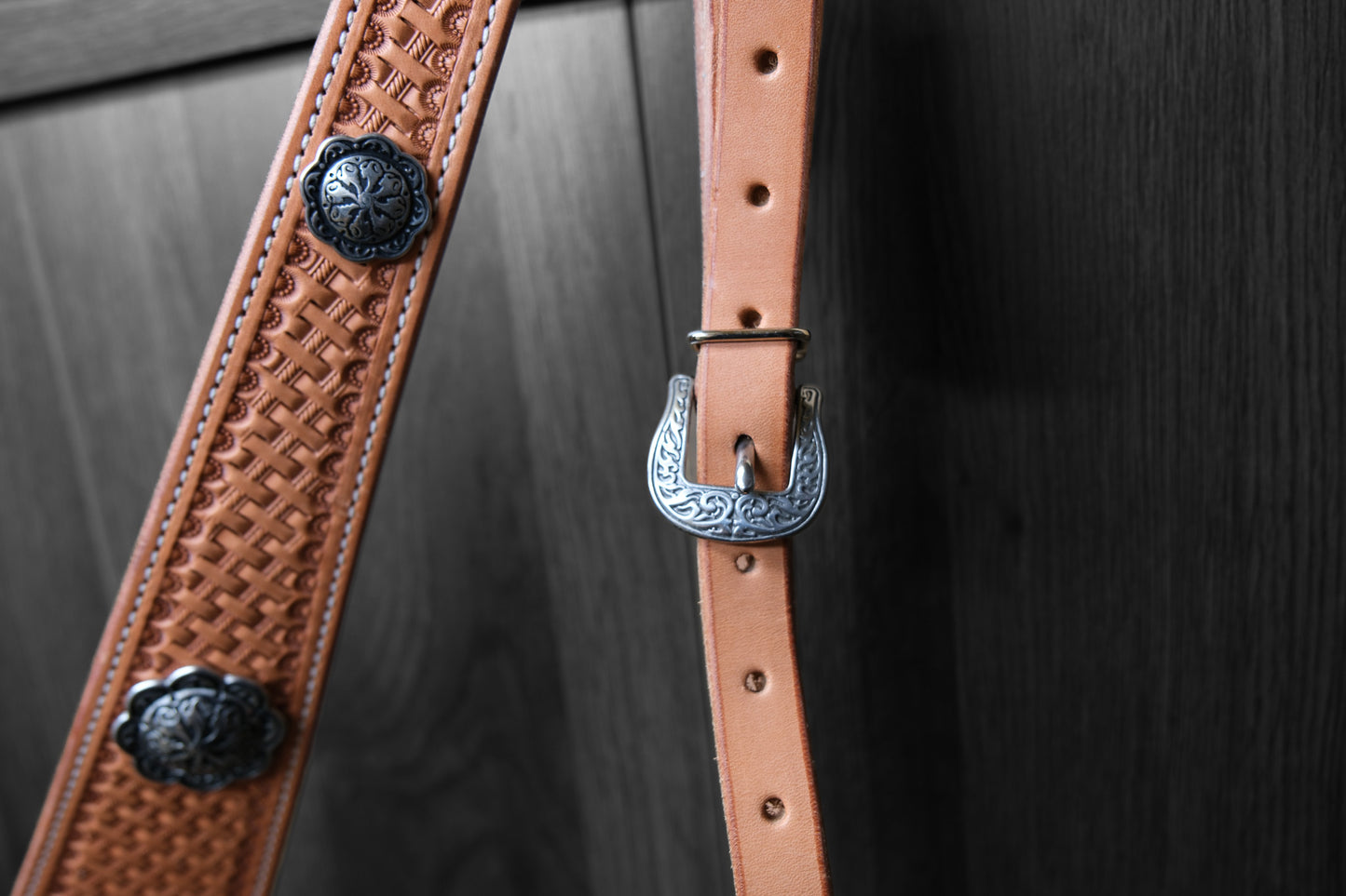 Breastcollar, Pulling Collar, basket stamped with conchos
