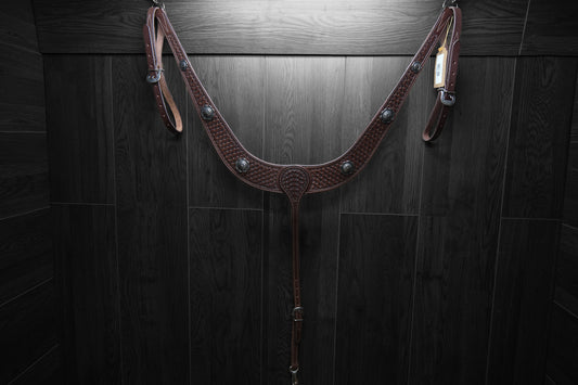 Breastcollar, Pulling Collar, basket stamped with conchos