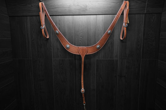 Breastcollar, Pulling Collar, basket stamped with conchos