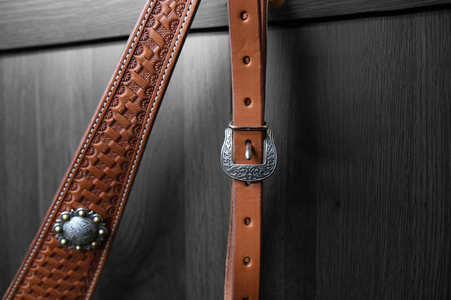 Breastcollar, Pulling Collar, basket stamped with conchos