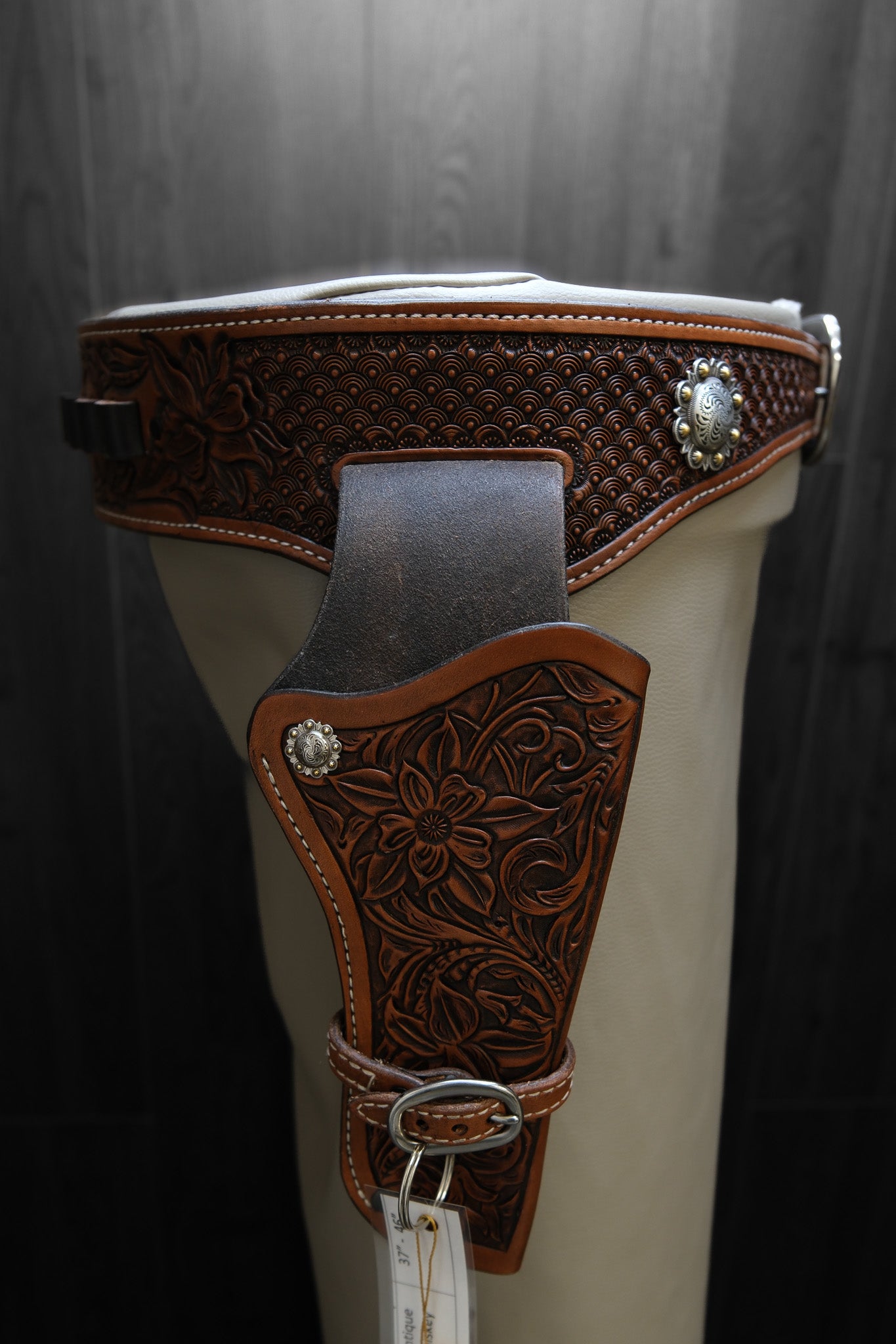 Gun Belt, Western, Floral Tooling, antiqued