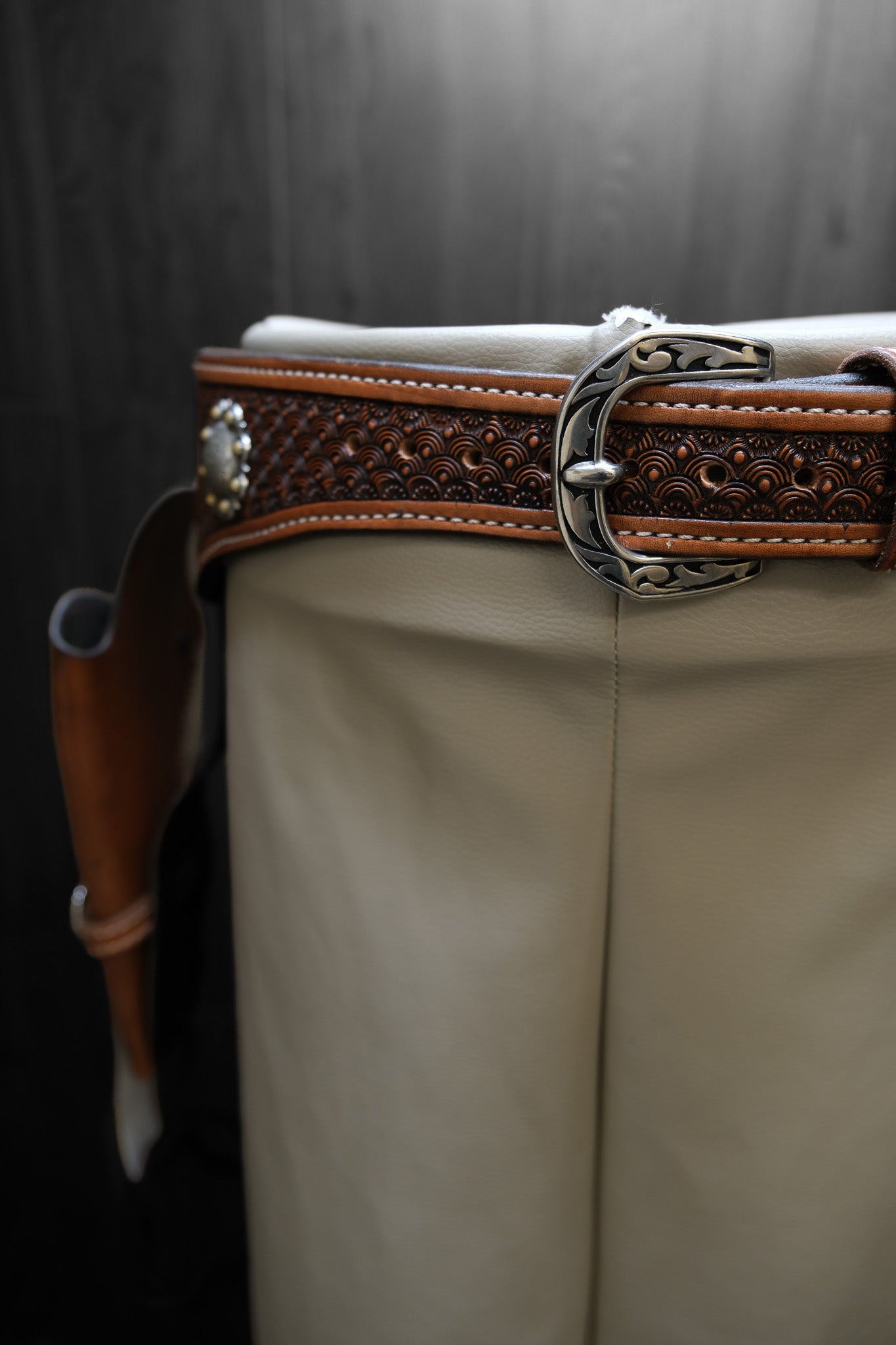 Gun Belt, Western, Floral Tooling, antiqued