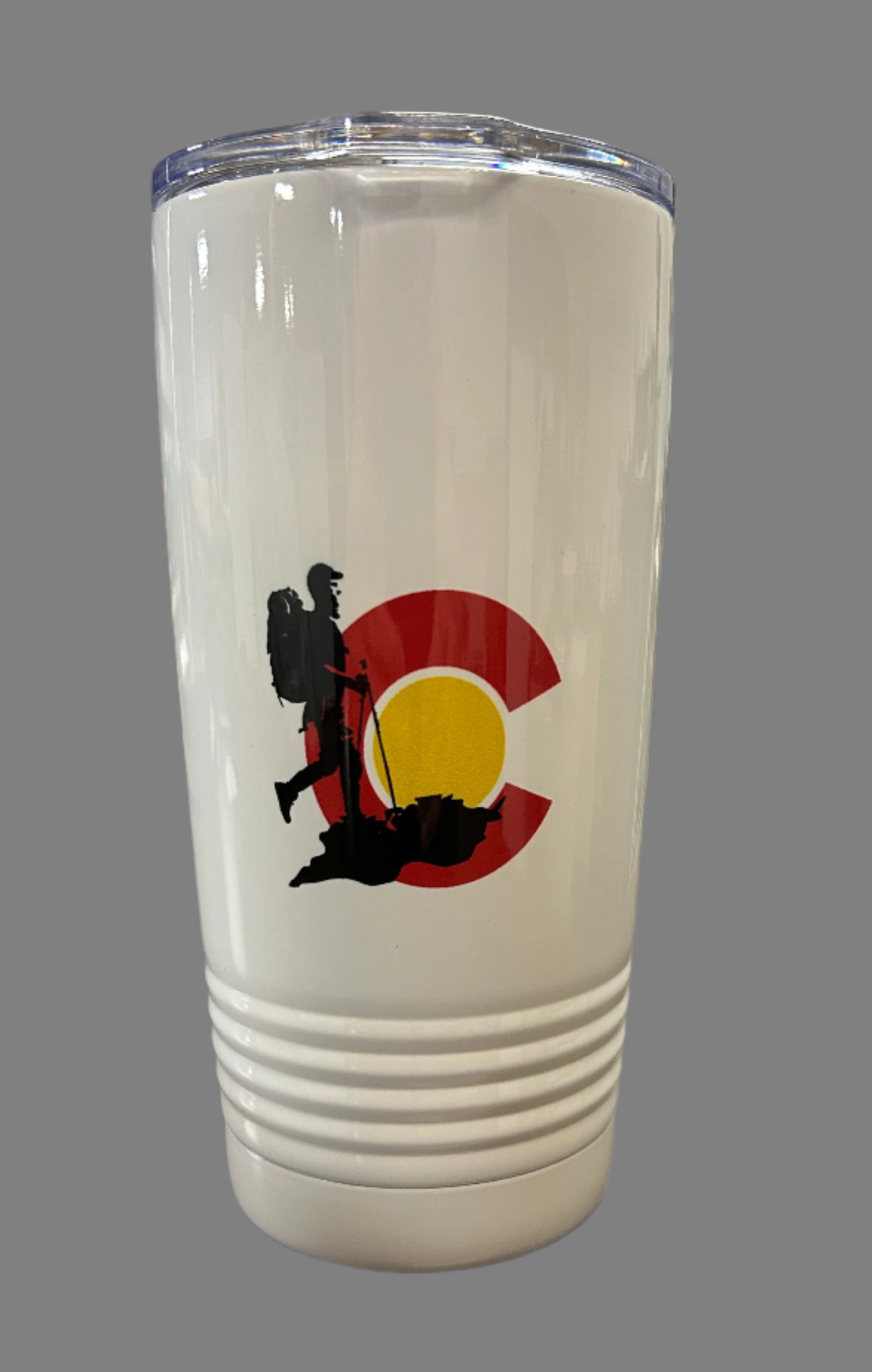 water tumbler with hiker image