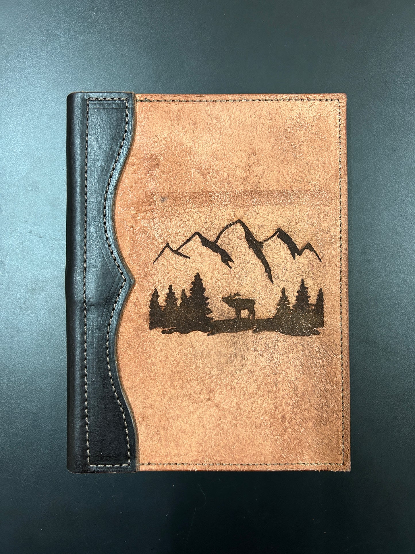 natural colored leather padfolio with laser engraved image