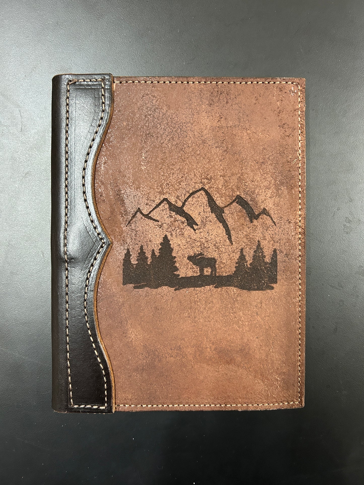 Brown padfolio with laser engraved image
