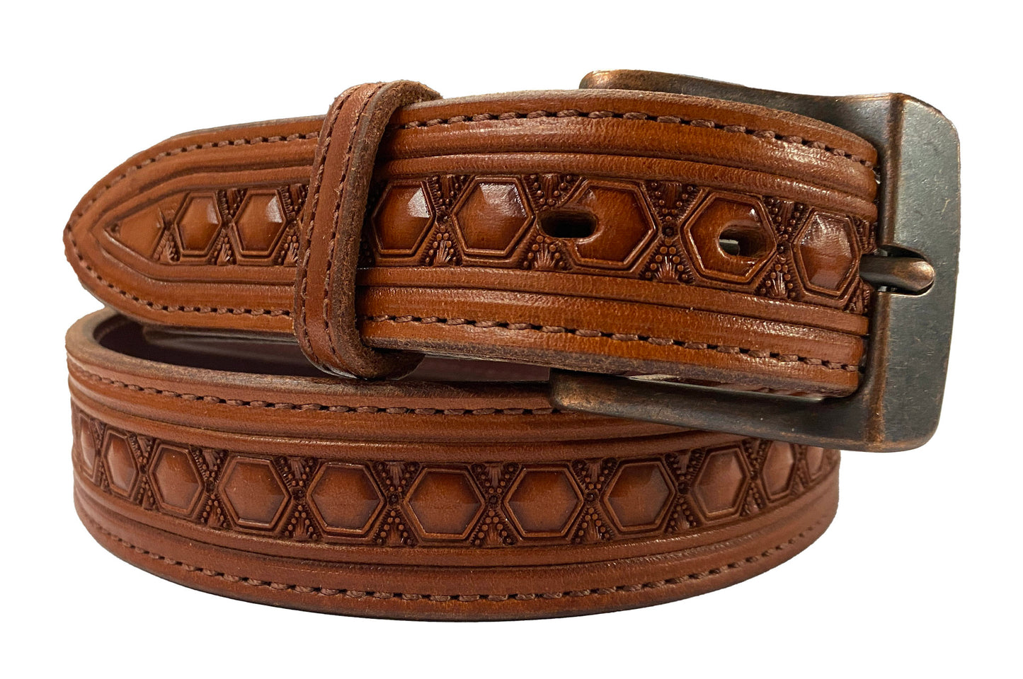 Leather belt with Tooling Design - IN STOCK