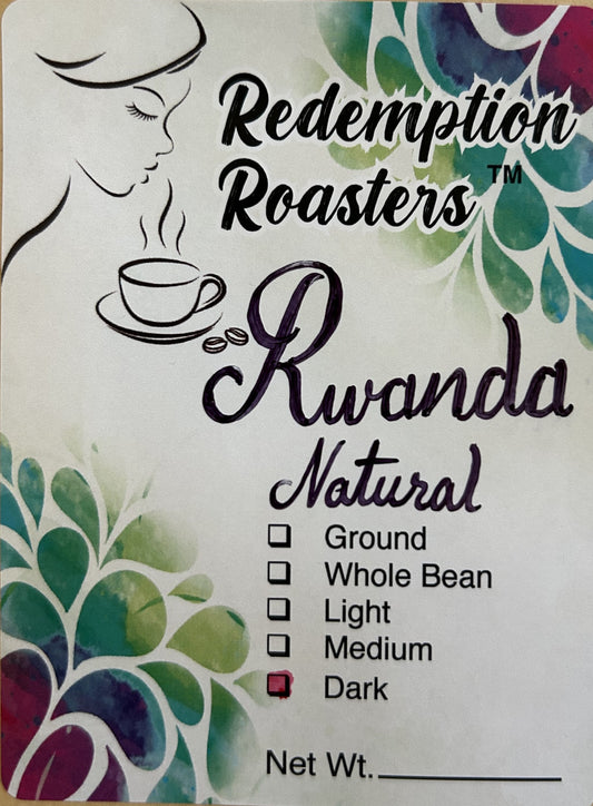 redemption roasters label with image of woman enjoying coffee aroma