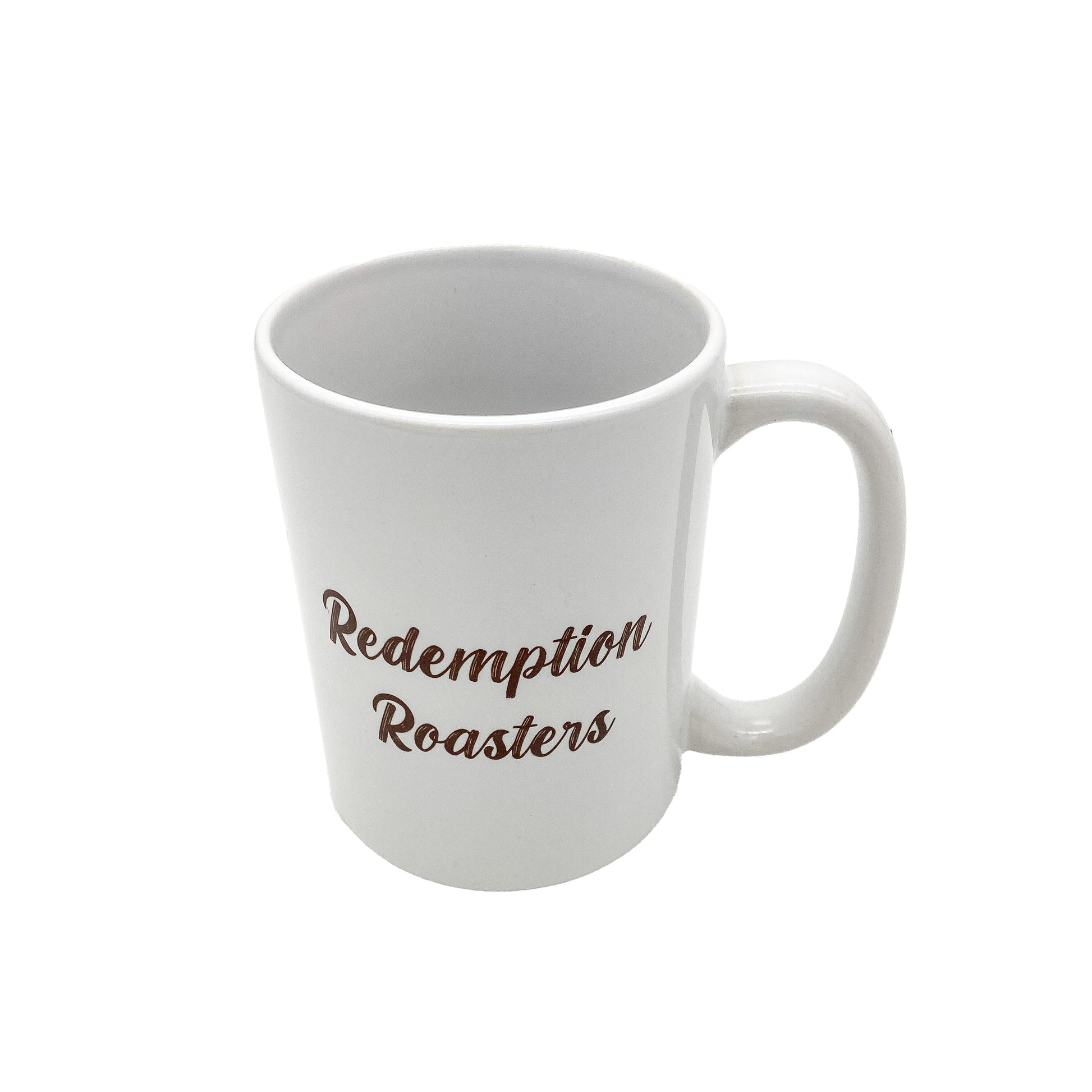 ceramic mug with redemption roaster logo