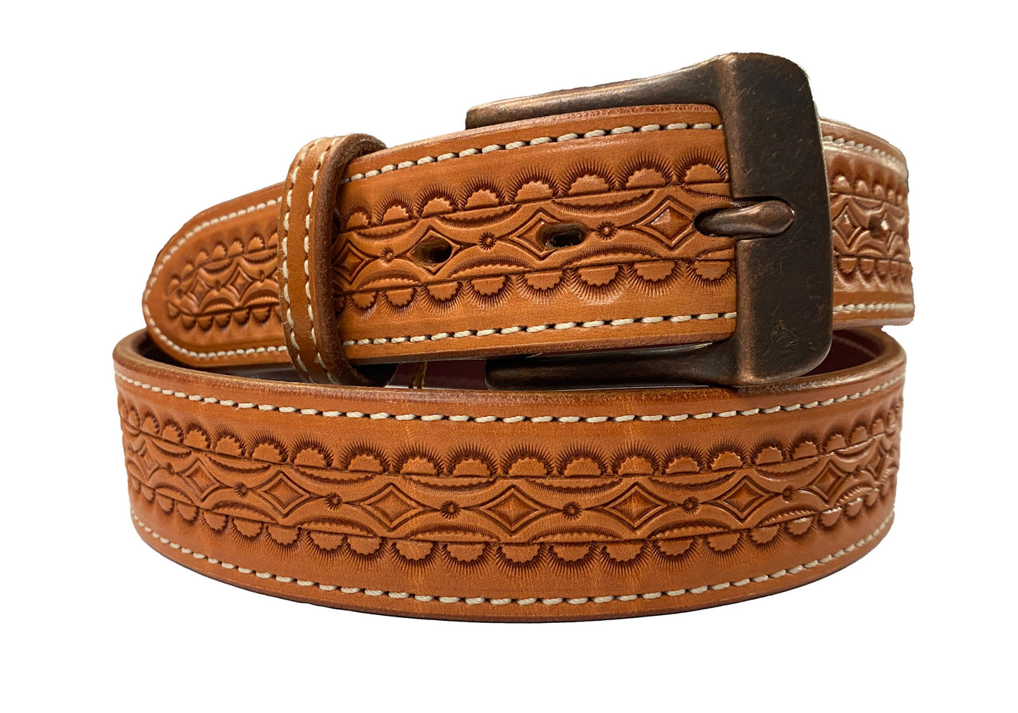 Leather belt with Tooling Design - IN STOCK