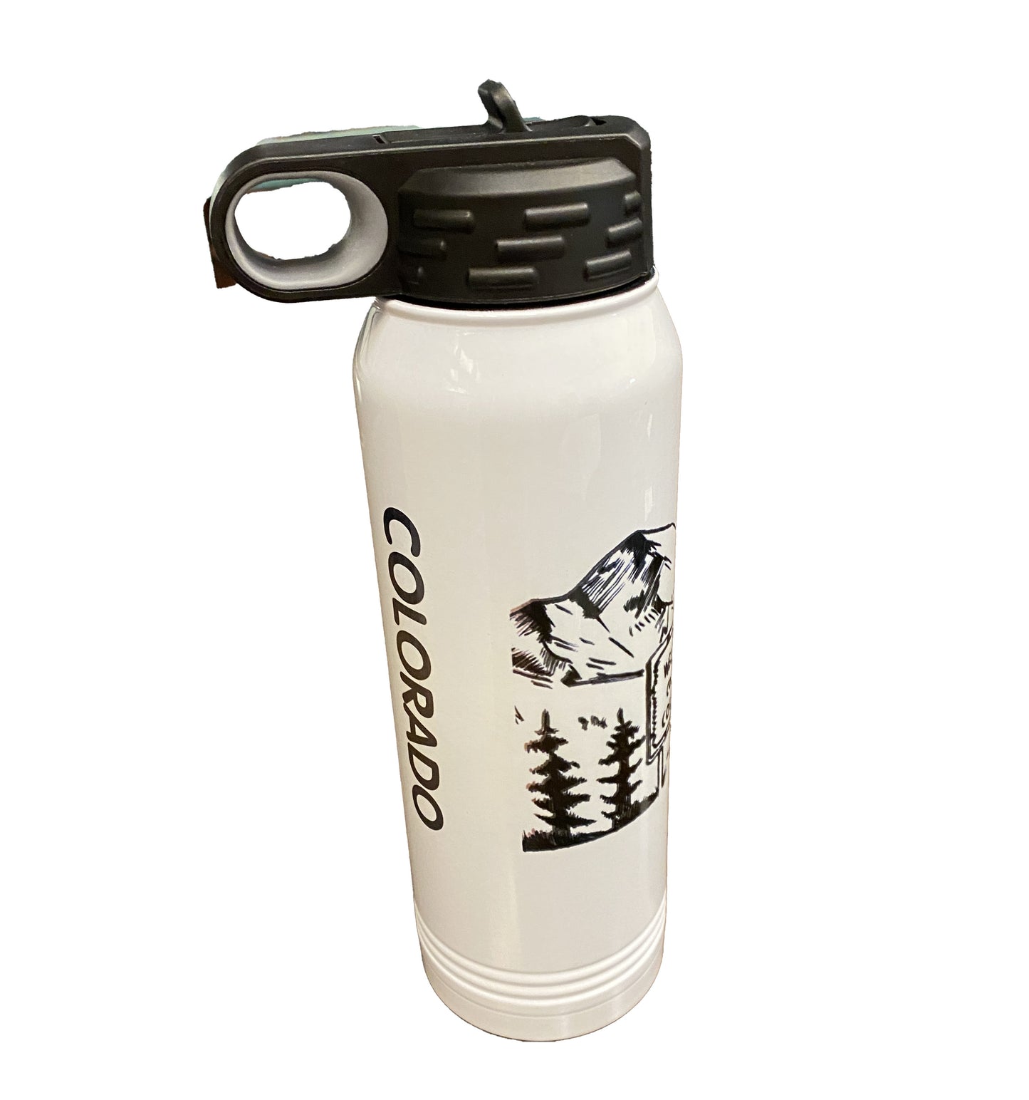 Insulated water bottle, 30oz, white with sublimated design